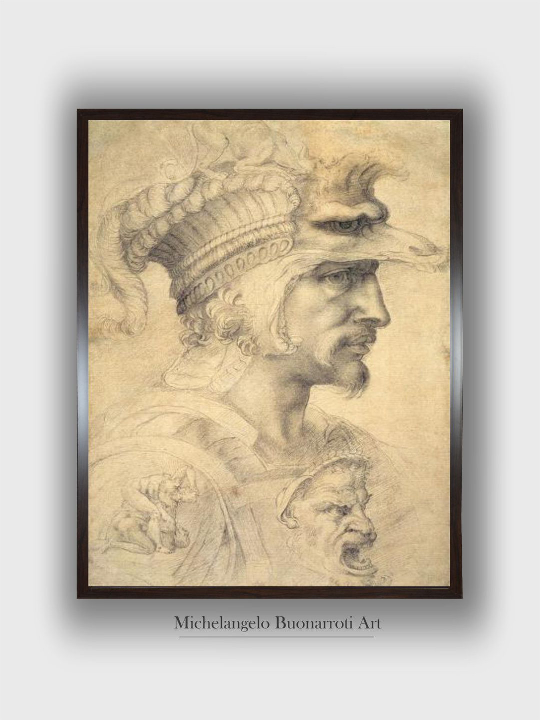 The Art House Beige & Grey Ideal Head of a Warrior Wooden Framed Painting Wall Art