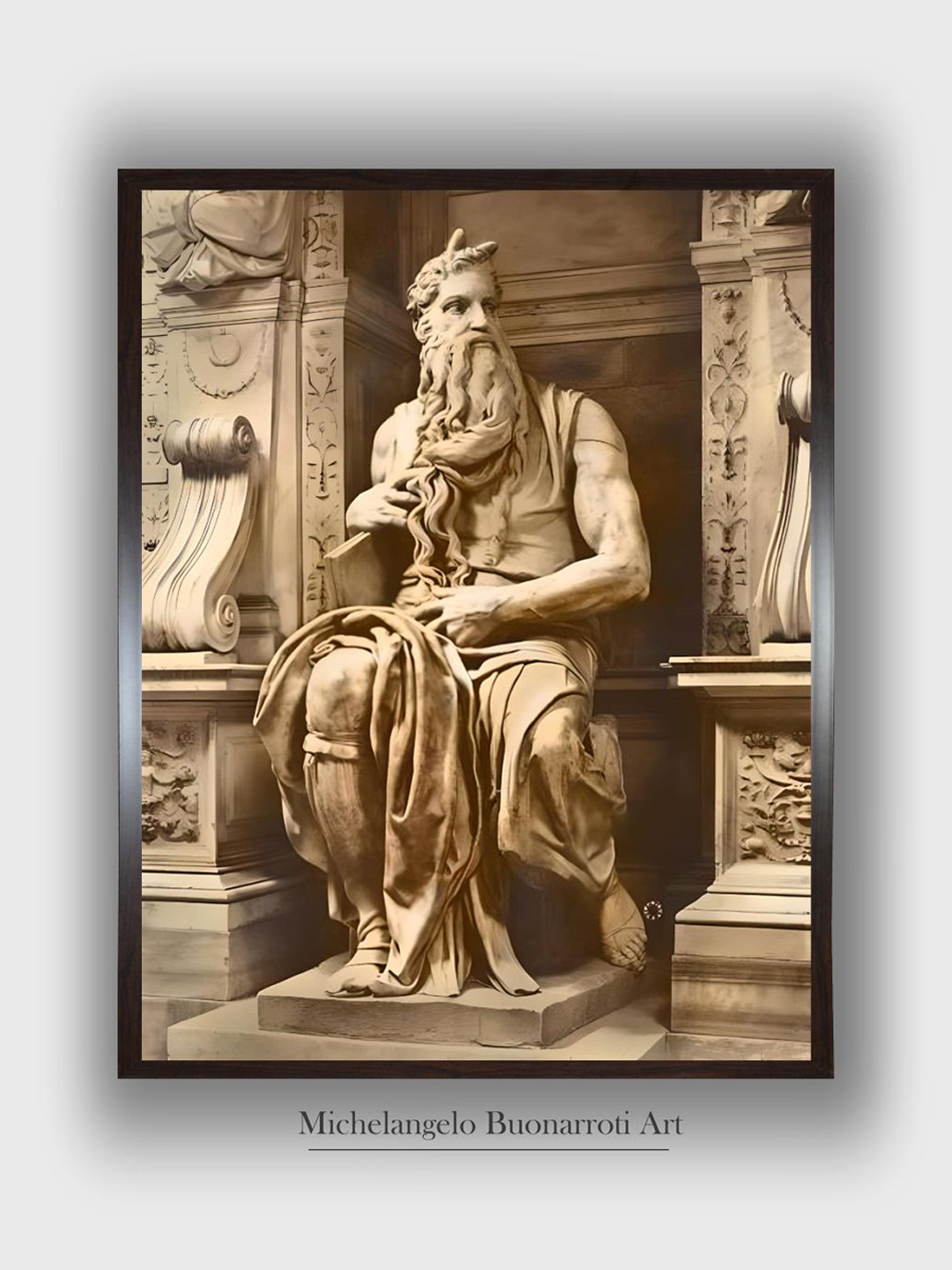 The Art House Beige & Black Tomb of Pope Julius Wooden Framed Painting Wall Art