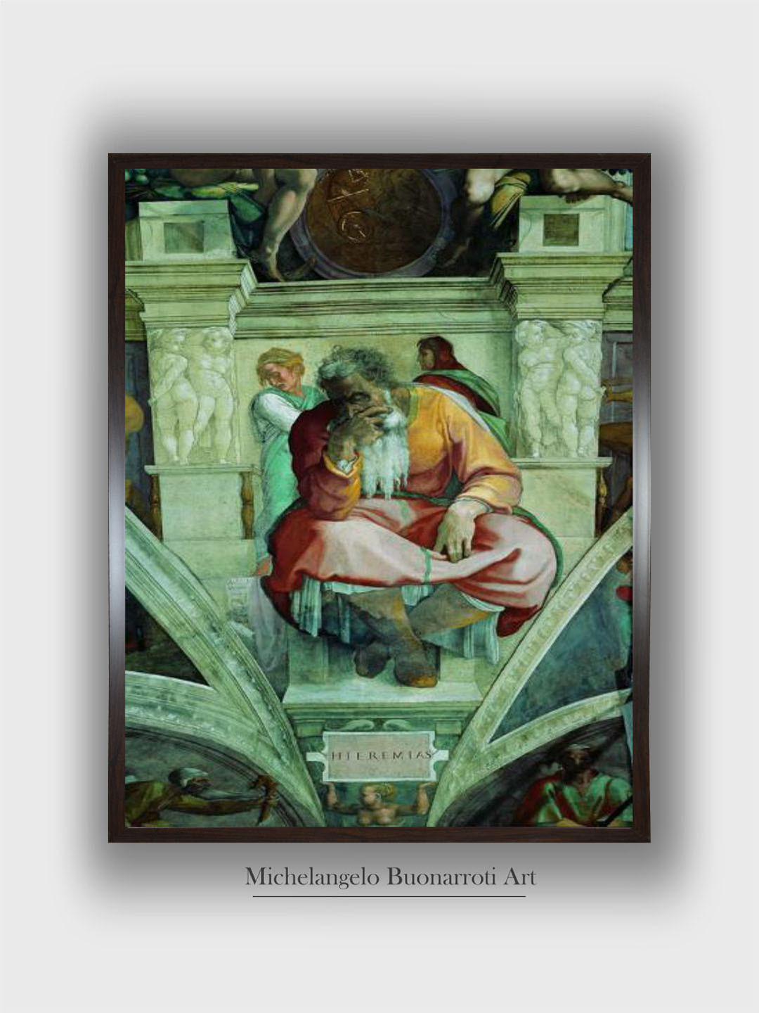 The Art House Black & Green Sistine Chapel Ceiling Wooden Framed Painting Wall Art