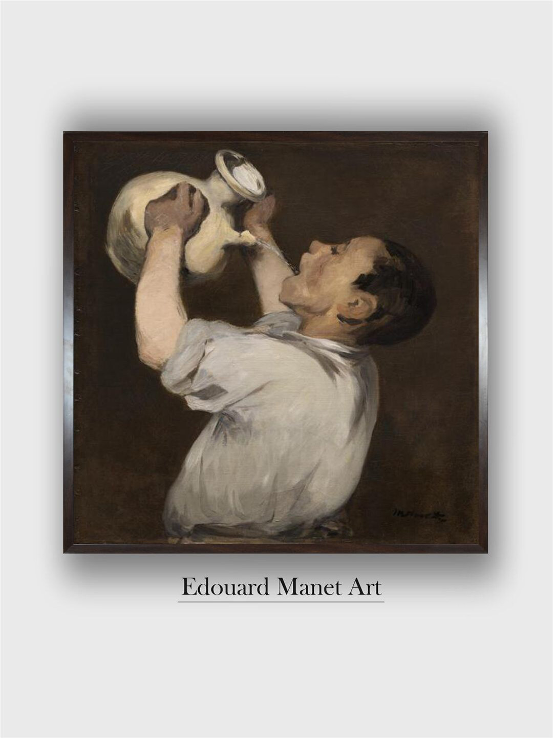 The Art House White & Black Boy with Pitcher Wooden Framed Canvas Painting Wall Art