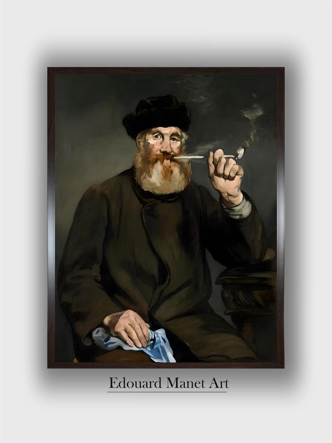 The Art House Black & Cream-Coloured The Smoker Wooden Framed Canvas Painting Wall Art