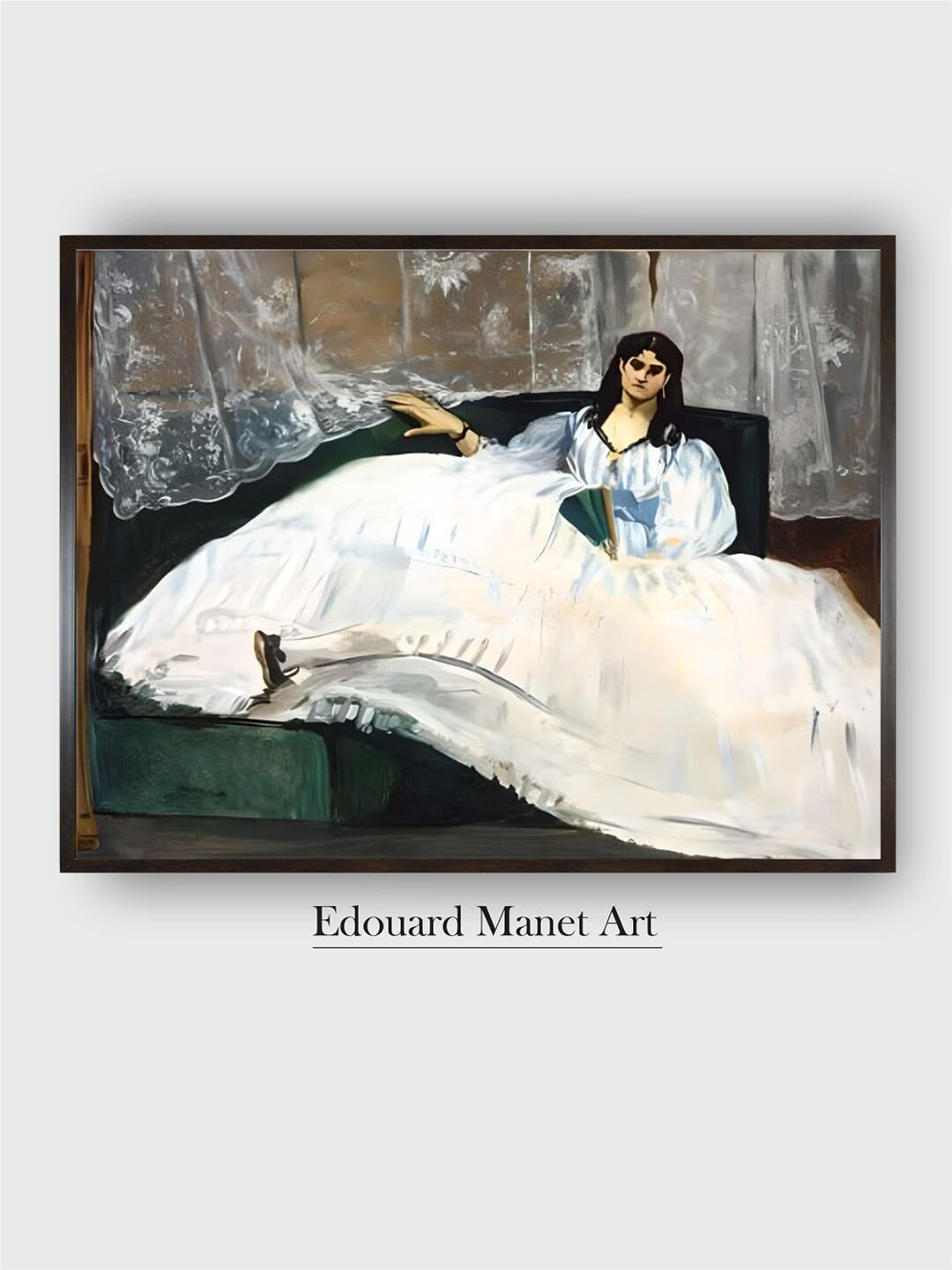 The Art House White & Brown Woman with a Fan Wooden Framed Canvas Painting Wall Art