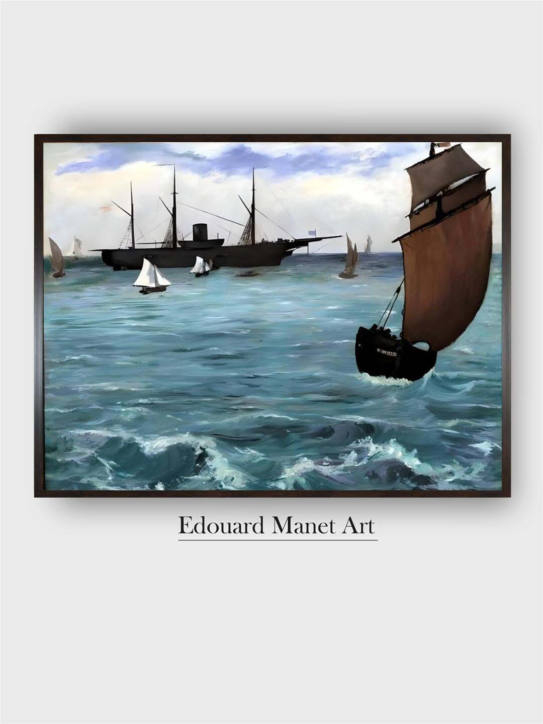 The Art House Black & Blue The American Ship Wooden Framed Canvas Painting Wall Art