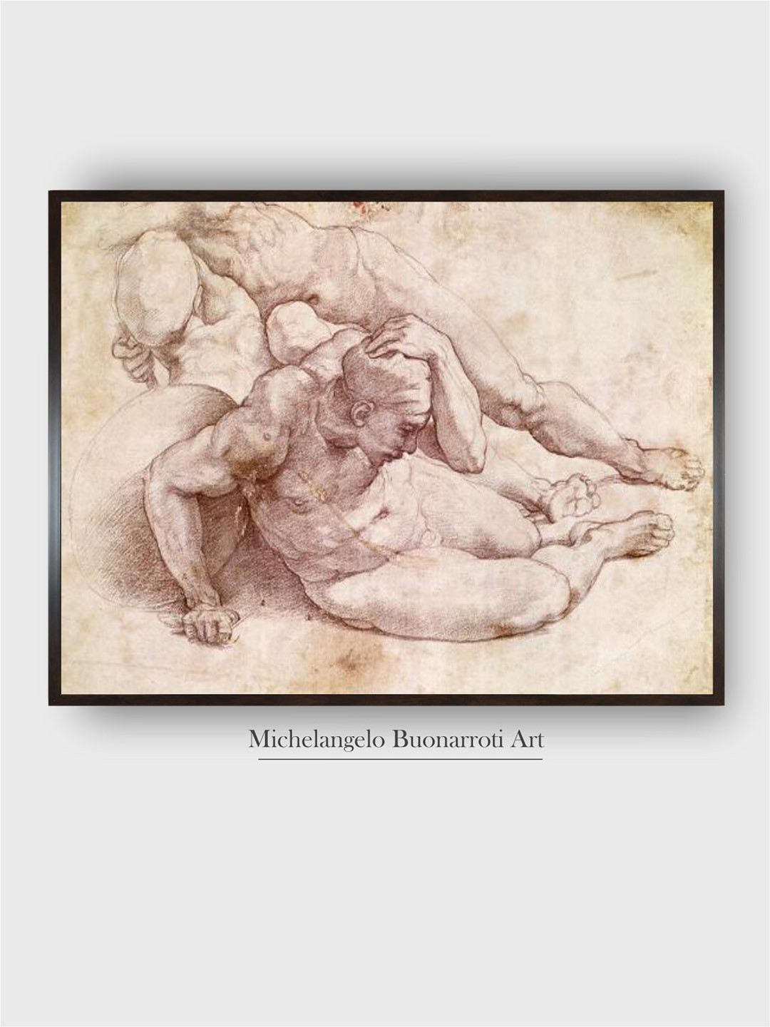 The Art House Brown Study of Three Male Figures Wooden Framed Canvas Painting Wall Art