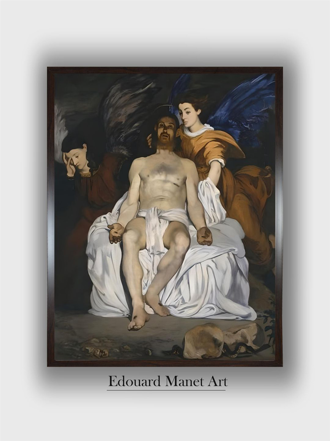 The Art House Brown The Dead Christ with Angels Wooden Framed Canvas Painting Wall Art