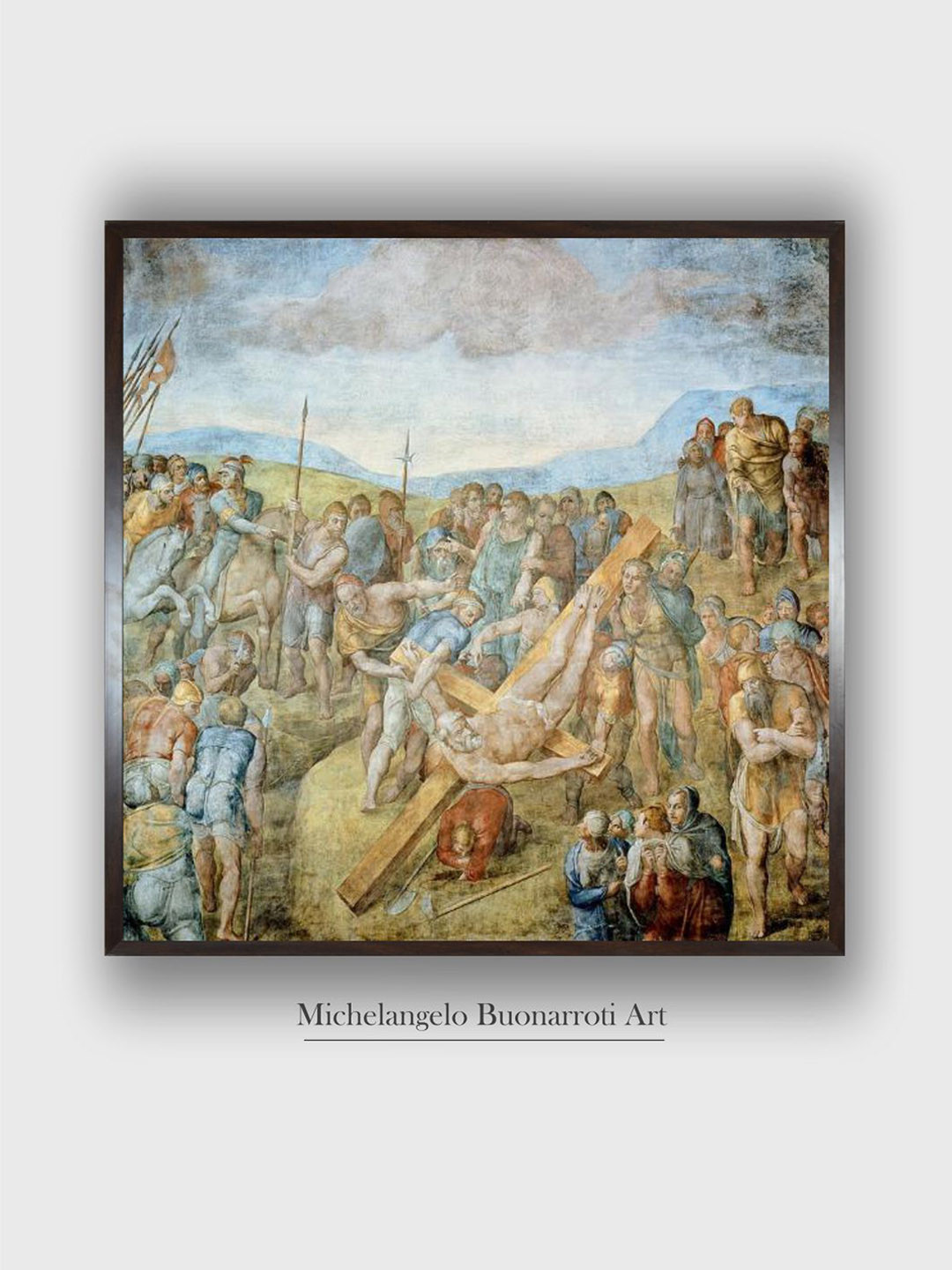 The Art House Blue Crucifixion of St. Peter Wooden Framed Canvas Painting Wall Art