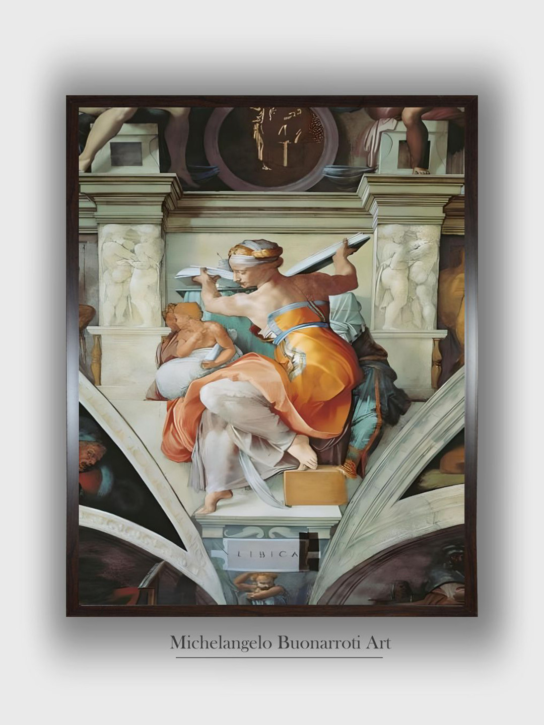 The Art House Orange & Cream Sistine Chapel Ceiling Wooden Framed Canvas Painting Wall Art