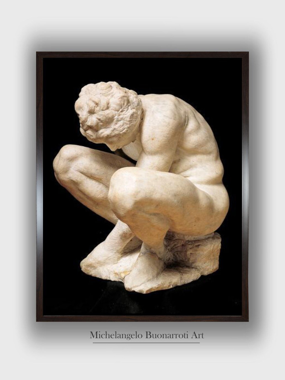 The Art House Black & Cream-Coloured Crouching Boy Wooden Framed Painting Wall Art