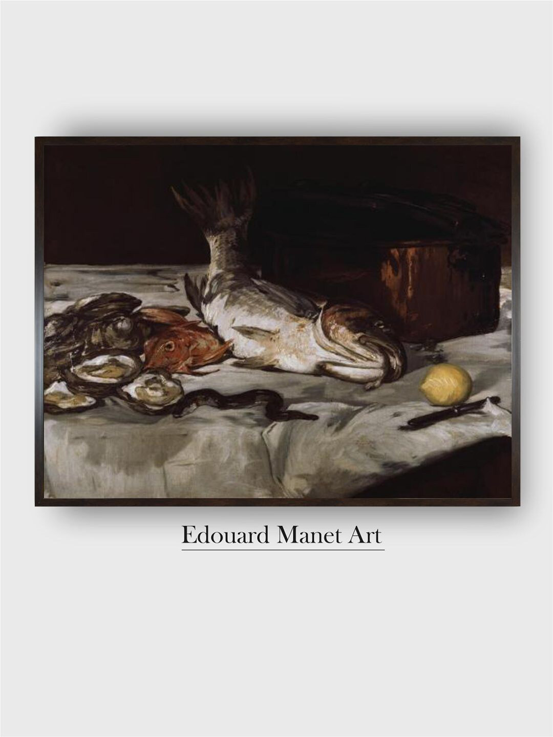 The Art House White & Black Still Life with Carp Wooden Framed Painting Wall Art