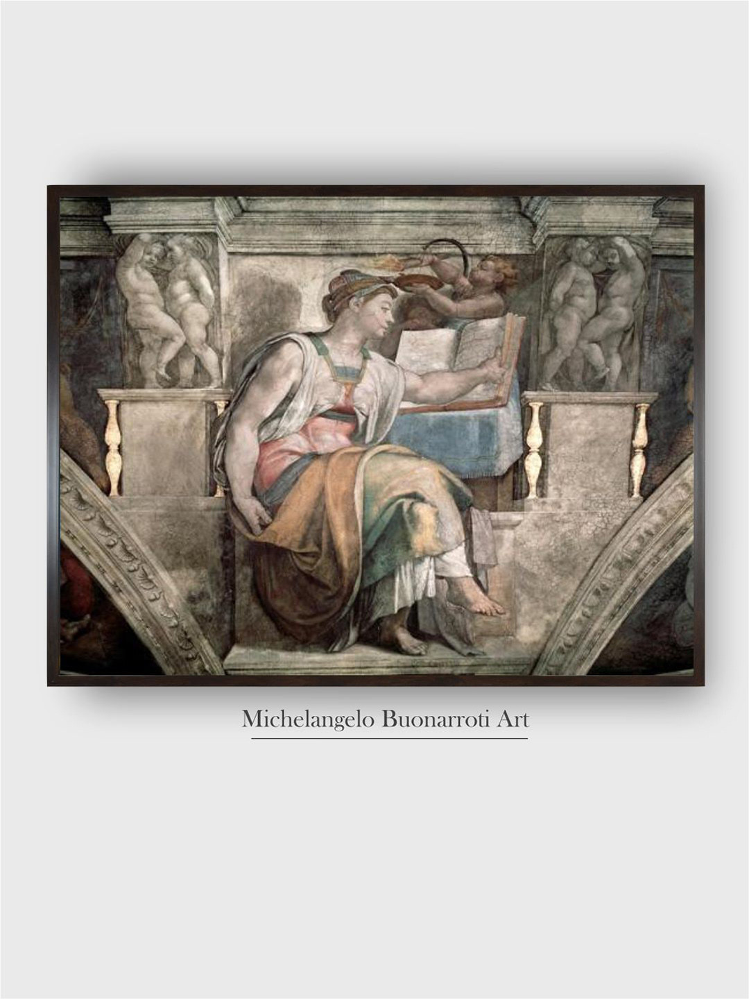 The Art House Grey & Beige Sistine Chapel Ceiling Wooden Framed Canvas Painting Wall Art