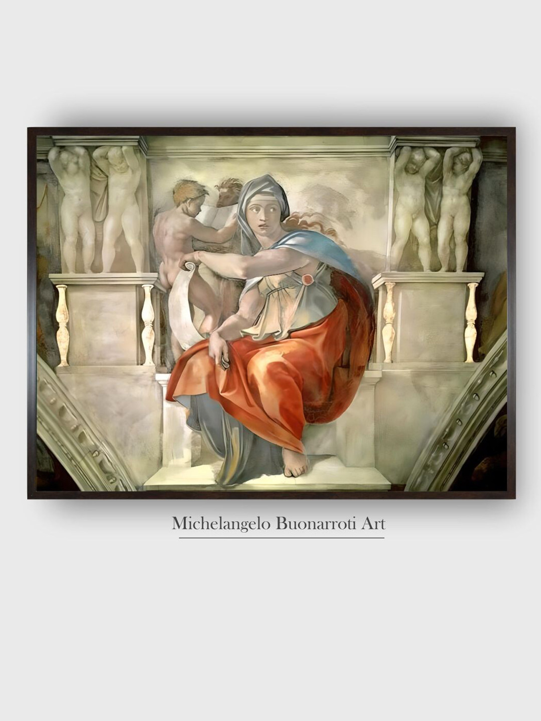 The Art House Black Sistine Chapel Ceiling: Delphic Sibyl Wooden Framed Painting Wall Art