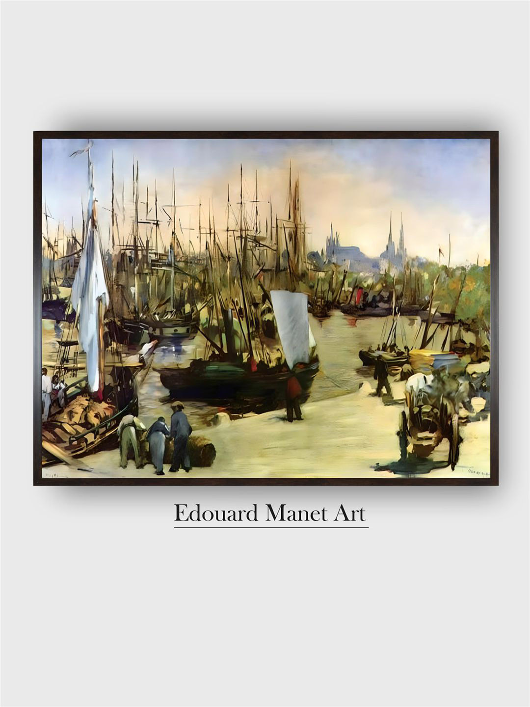 The Art House Green & Blue Port of Bordeaux Wooden Framed Canvas Painting Wall Art