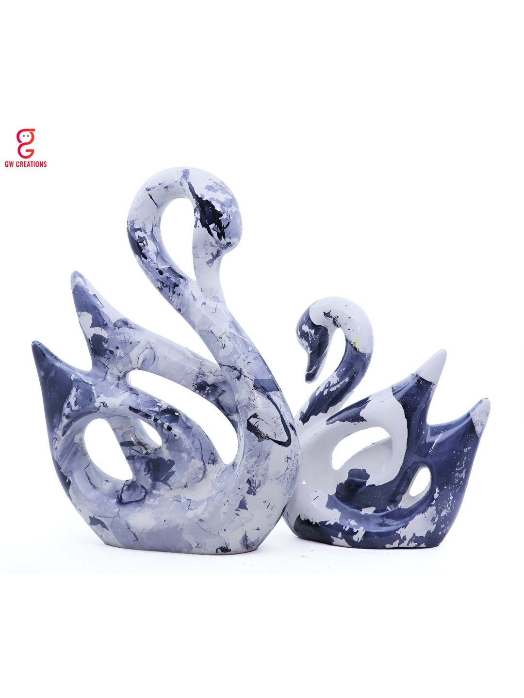 GW CREATIONS Swan Couple White Polyresin Matte Living Room Set of 2 Medium Showpieces - 1.2 Inches
