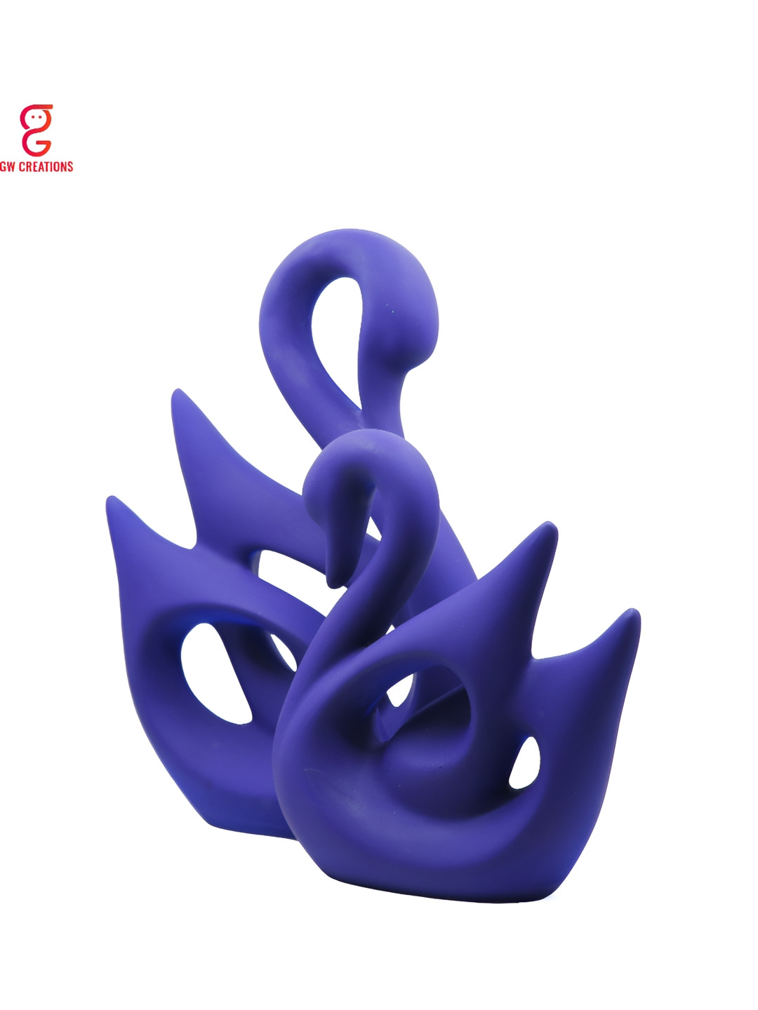 GW CREATIONS Swan Couple Blue Polyresin Matte Living Room Set of 2 Medium Showpieces - 10.2 Inches