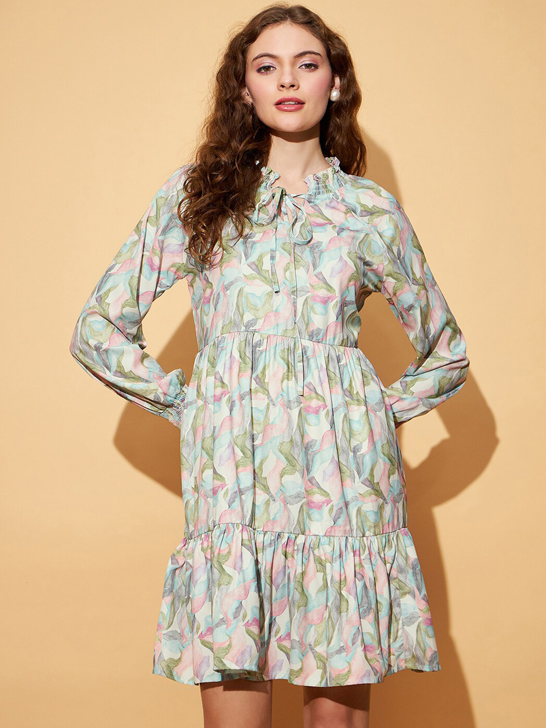 Marie Claire Abstract Print Keyhole Neck Mini Dress