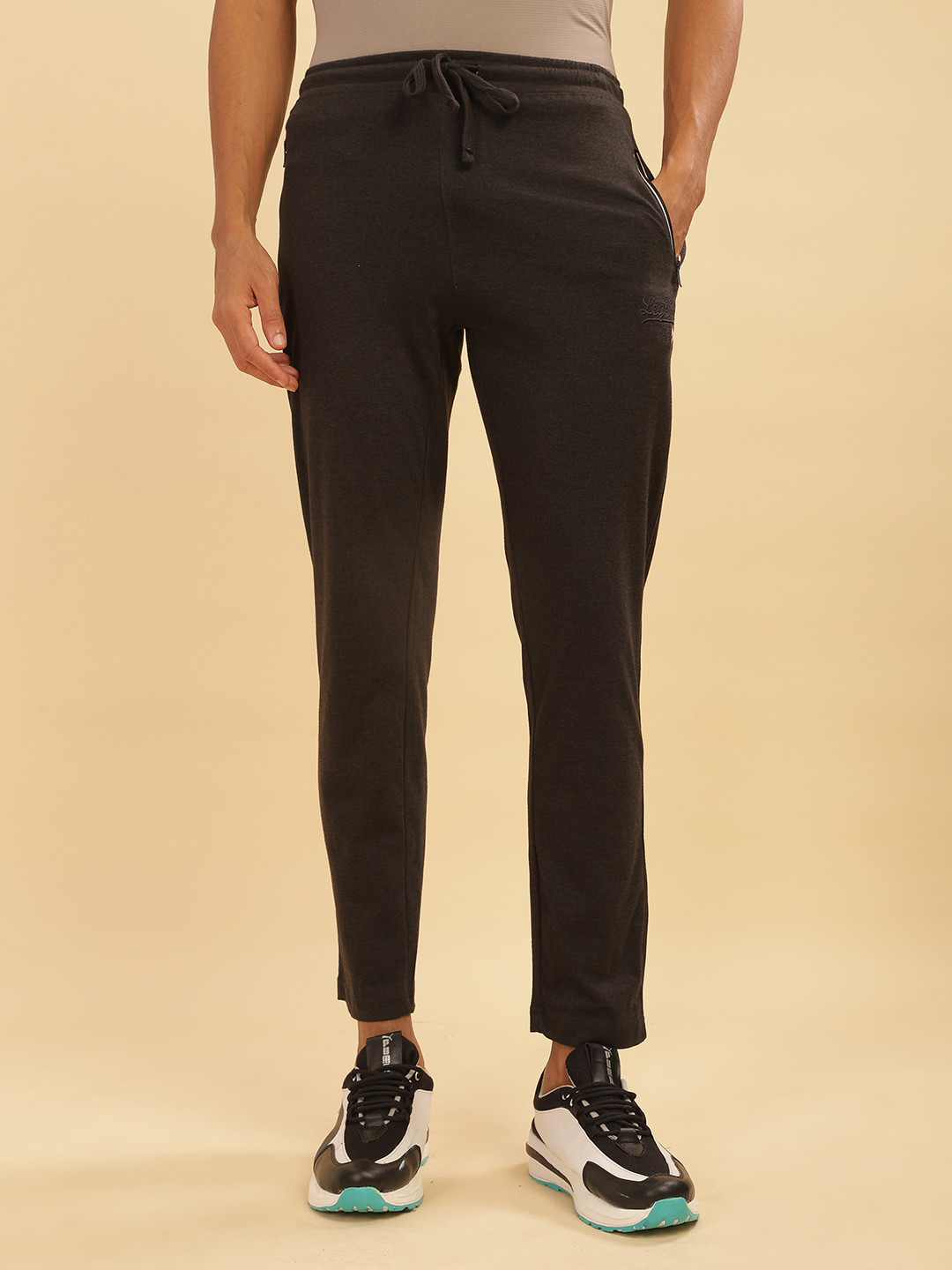 Force NXT Men's Super Combed Cotton Solid Track Pants with Contrast Piping & Zipper Pockets
