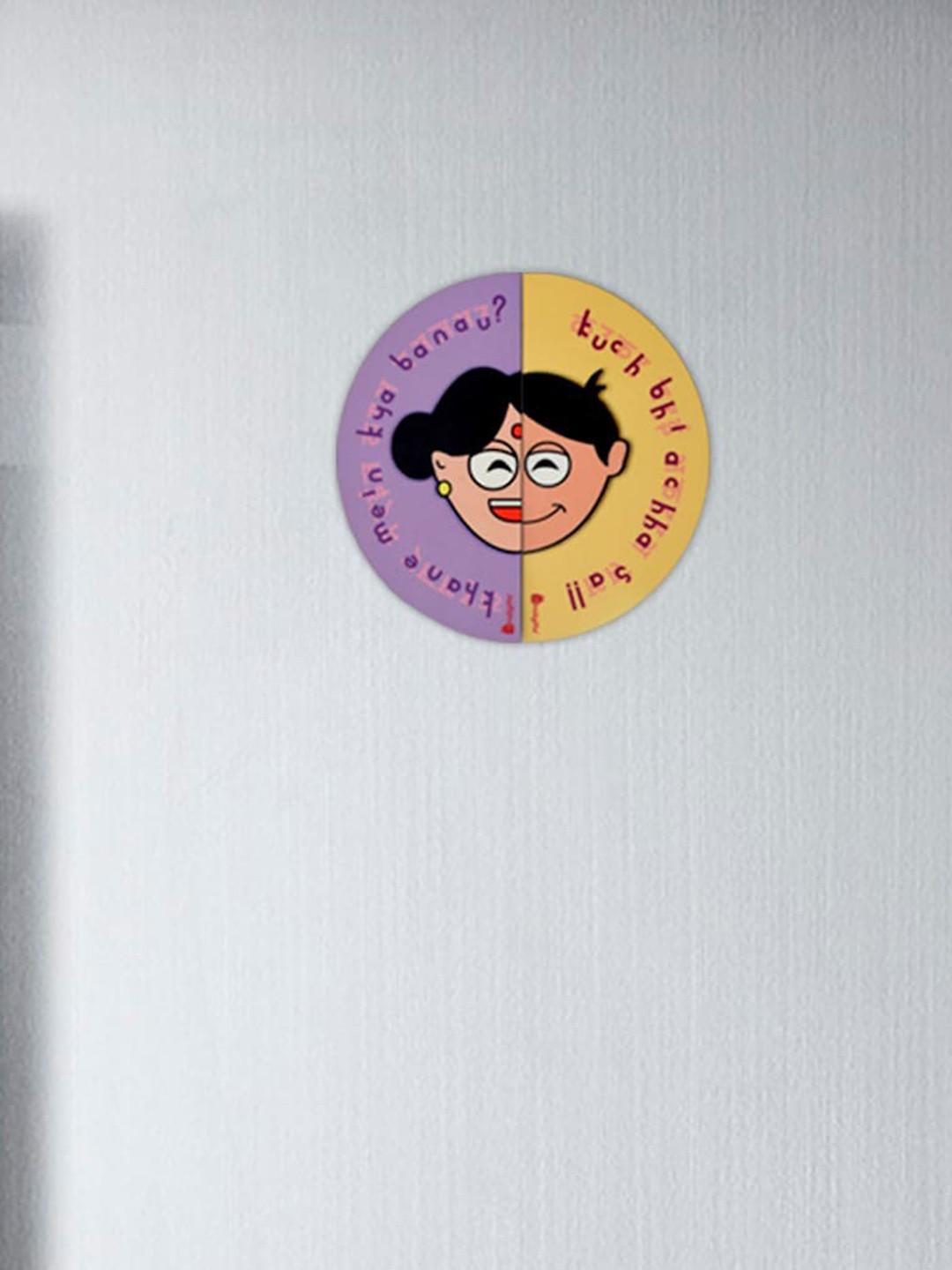 Indigifts 2 Pcs Purple & Yellow Mother's Day Printed Round Decorative Fridge Magnets