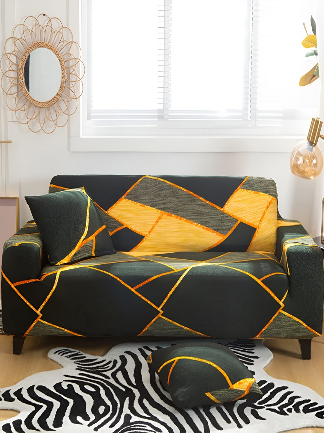 Lukzer Dark Green Prism 2 Seater Sofa Cover