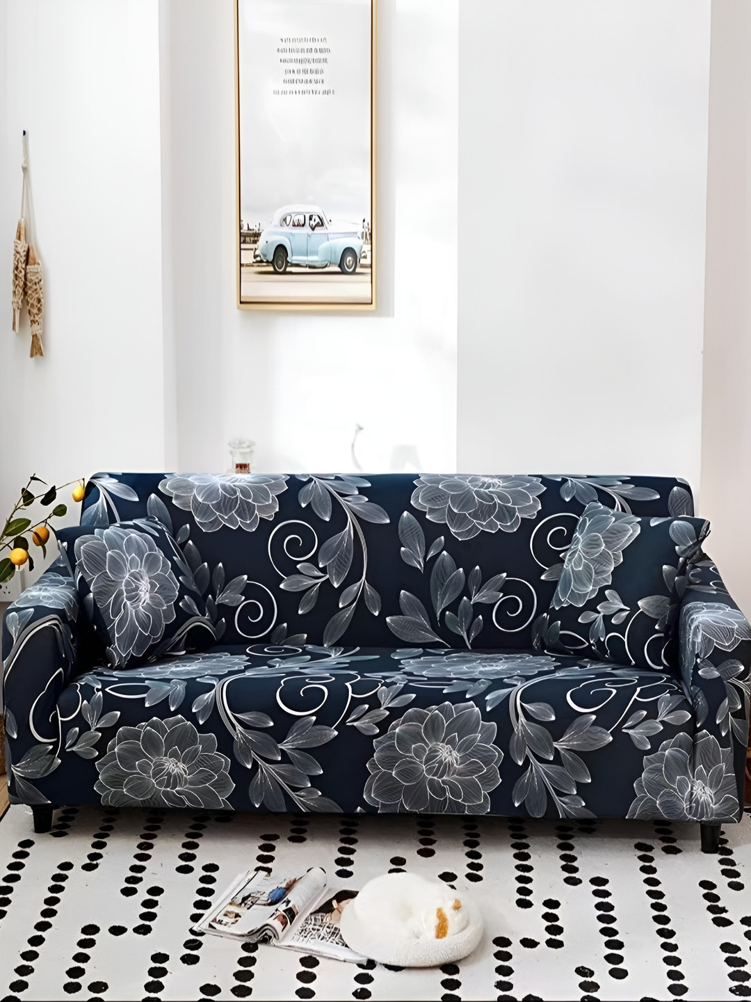 Lukzer Blue Dahlia Design 2 Seater Sofa Cover