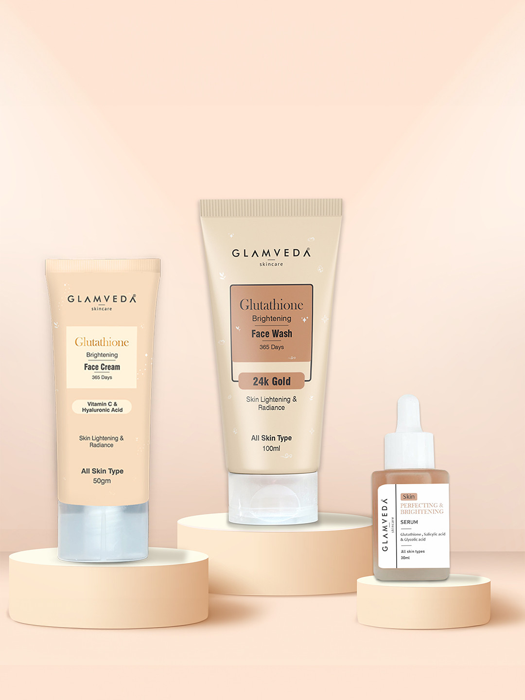 GLAMVEDA Set Of 3 Glutathione Face Wash - 100ml-Face Cream - 30g-Face Serum - 30ml