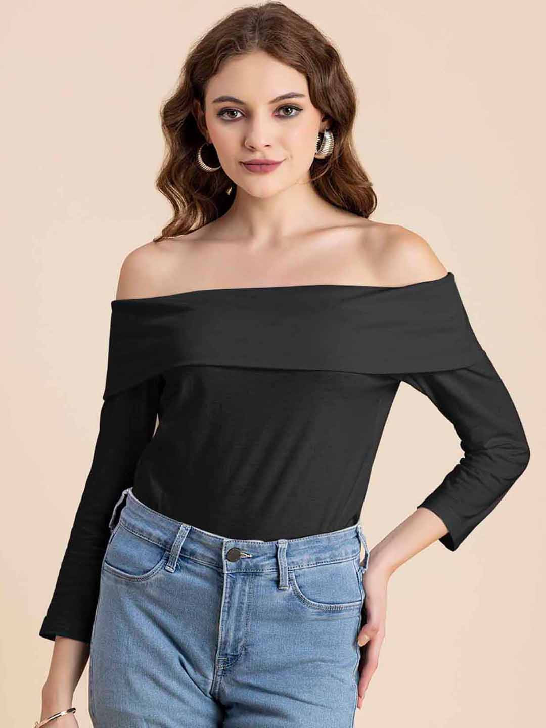 Moomaya Off-Shoulder Three-Quarter Sleeves Cotton Top