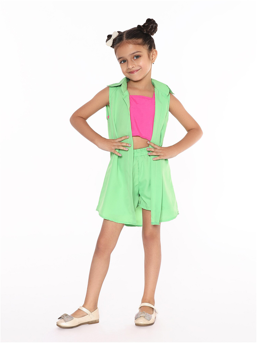 BAESD Girls Crop Off Shoulder Top with Shorts & Shrug