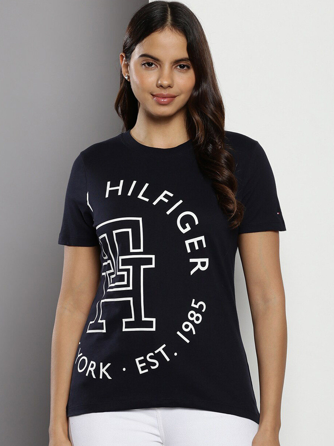 Tommy Hilfiger Women Navy Blue Printed T-shirt