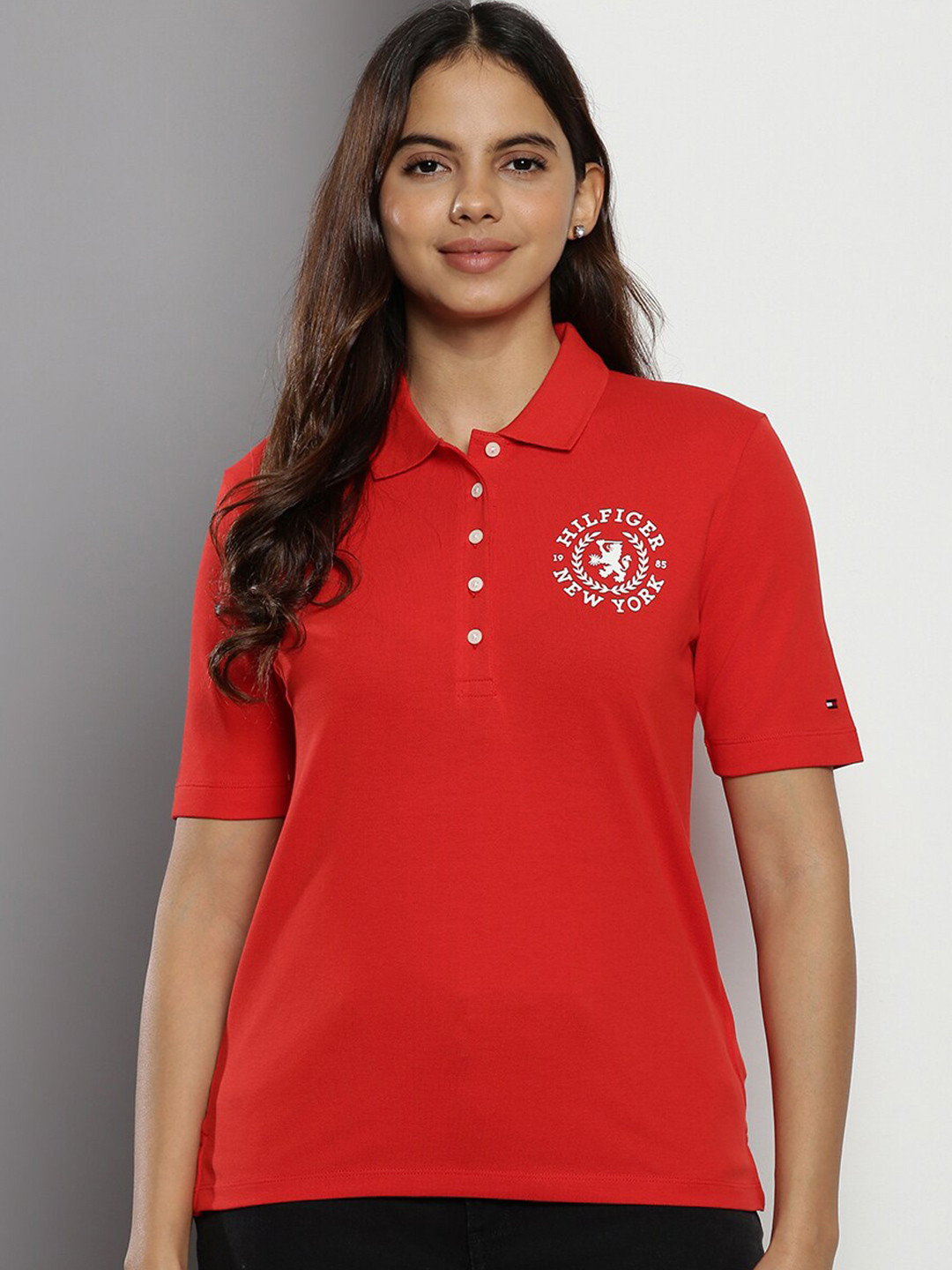 Tommy Hilfiger Women Red Polo Collar T-shirt