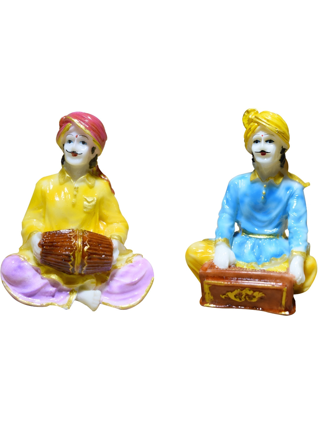 GW CREATIONS Rajasthani Musicians White Marble Natural Living Room Set of 2 Small Showpieces - 5 Inches