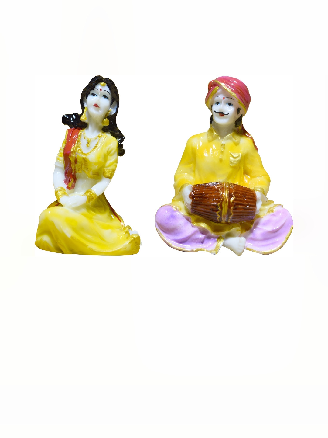 GW CREATIONS Rajasthani Musicians White Marble Metallic Prayer Room Set of 2 Small Showpieces - 5 Inches