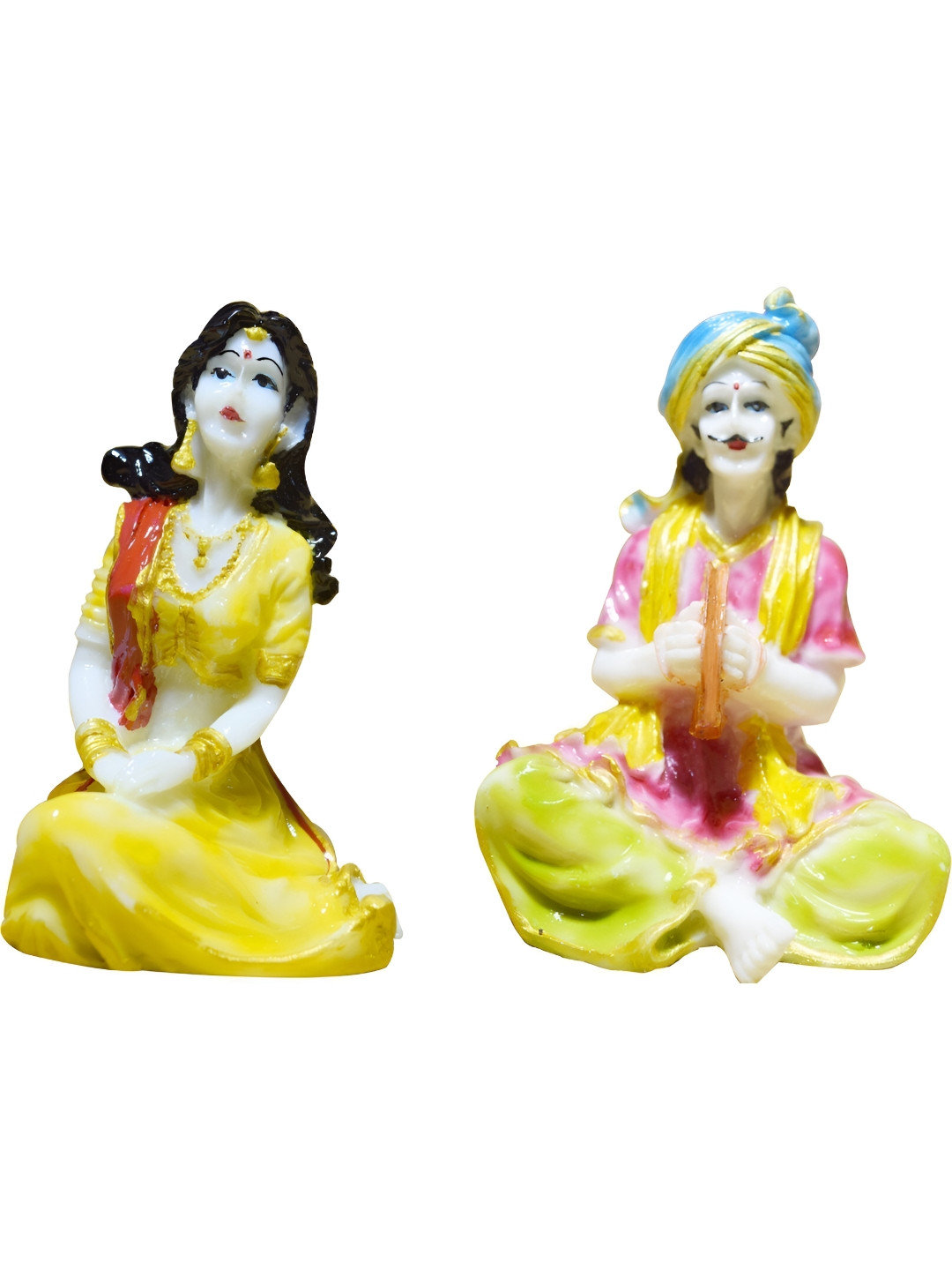 GW CREATIONS Rajasthani Musicians Pink Marble Glossy Prayer Room Music Set of 2 Small Showpieces - 2.8 Inches