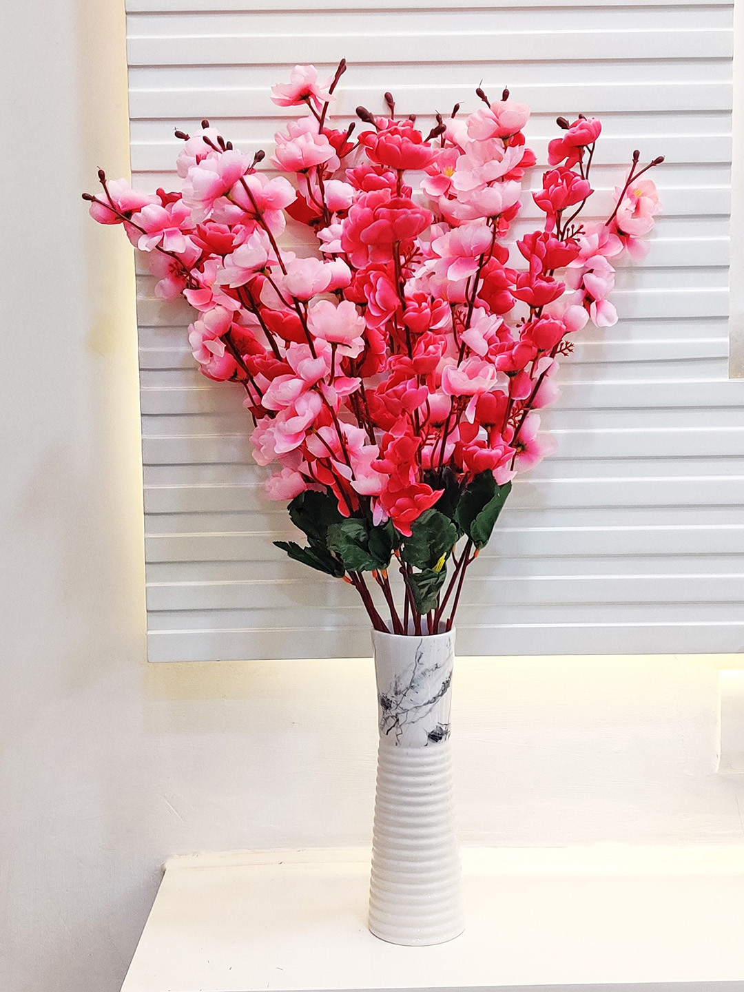 ARTSY Pink Green 2 Pieces Cheery blossom Artificial Flowers