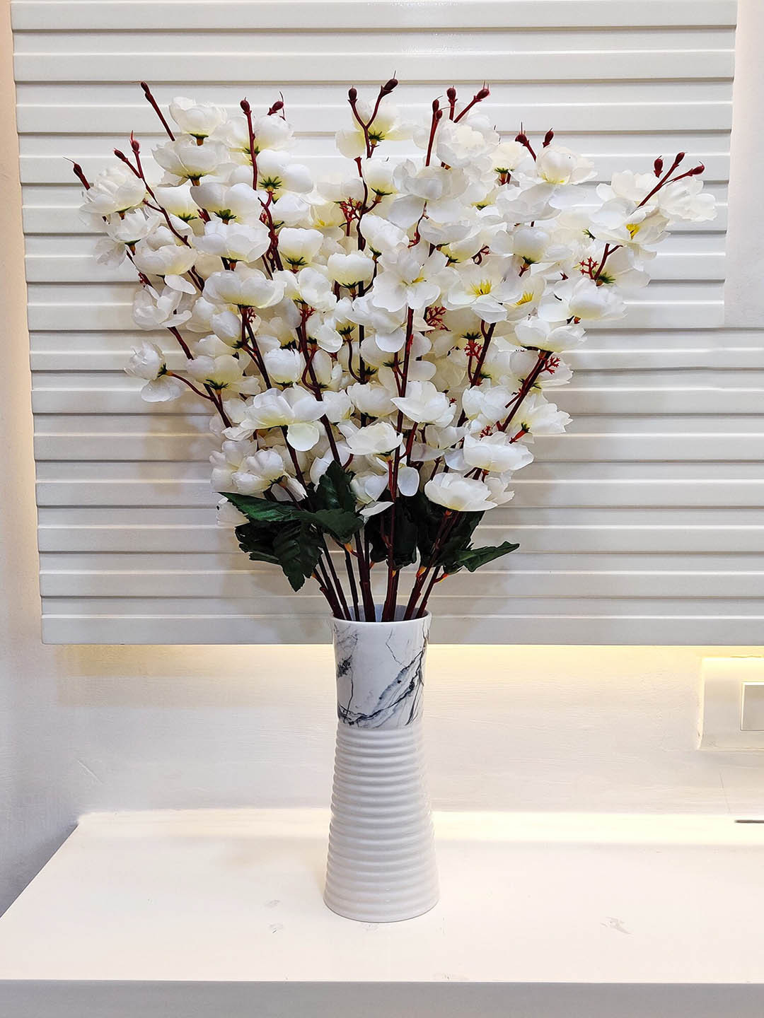 ARTSY White Green 2 Pieces Cheery blossom Artificial Flowers