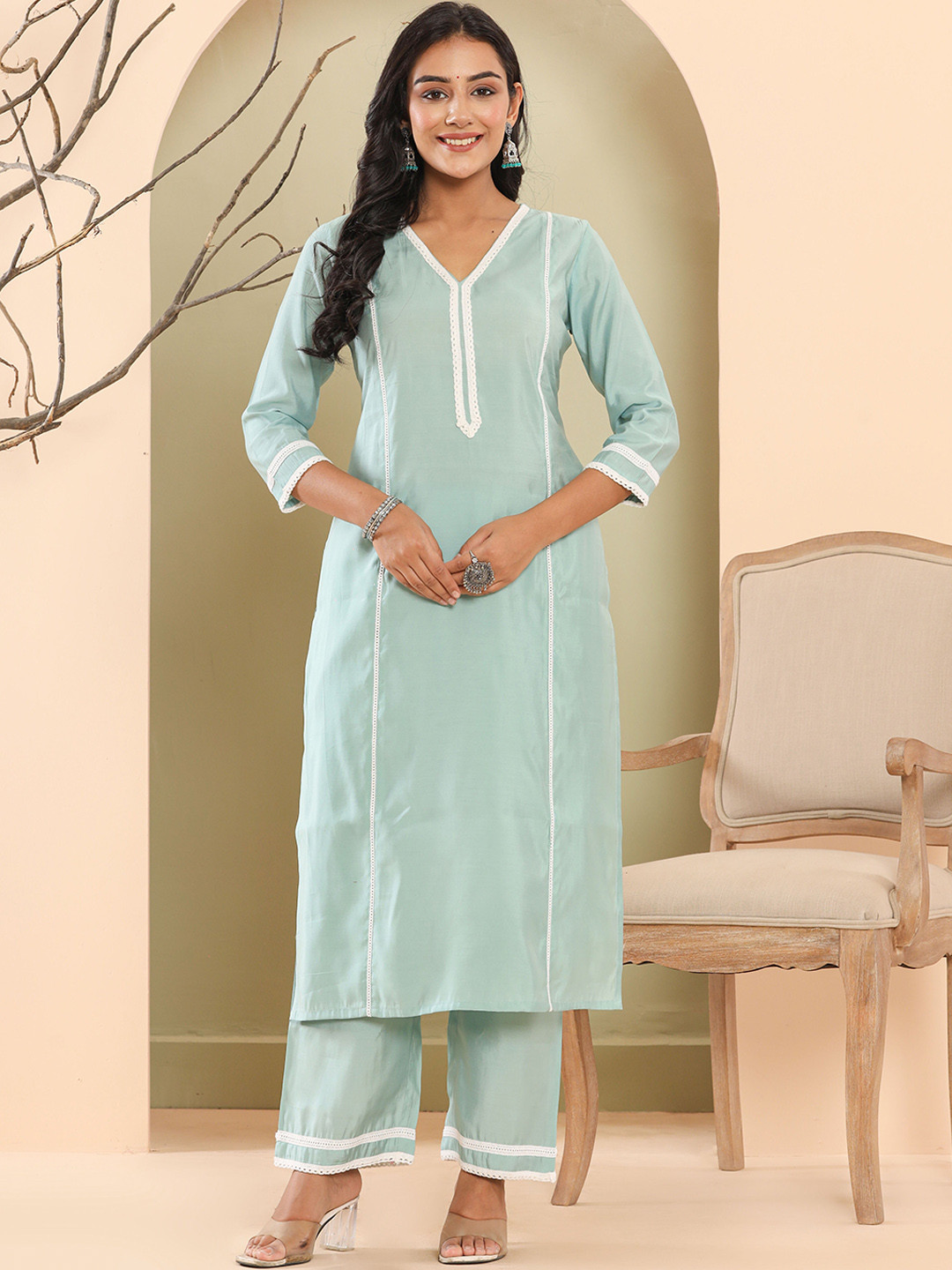 Haute and Humble Thread Work Kurta with Trousers
