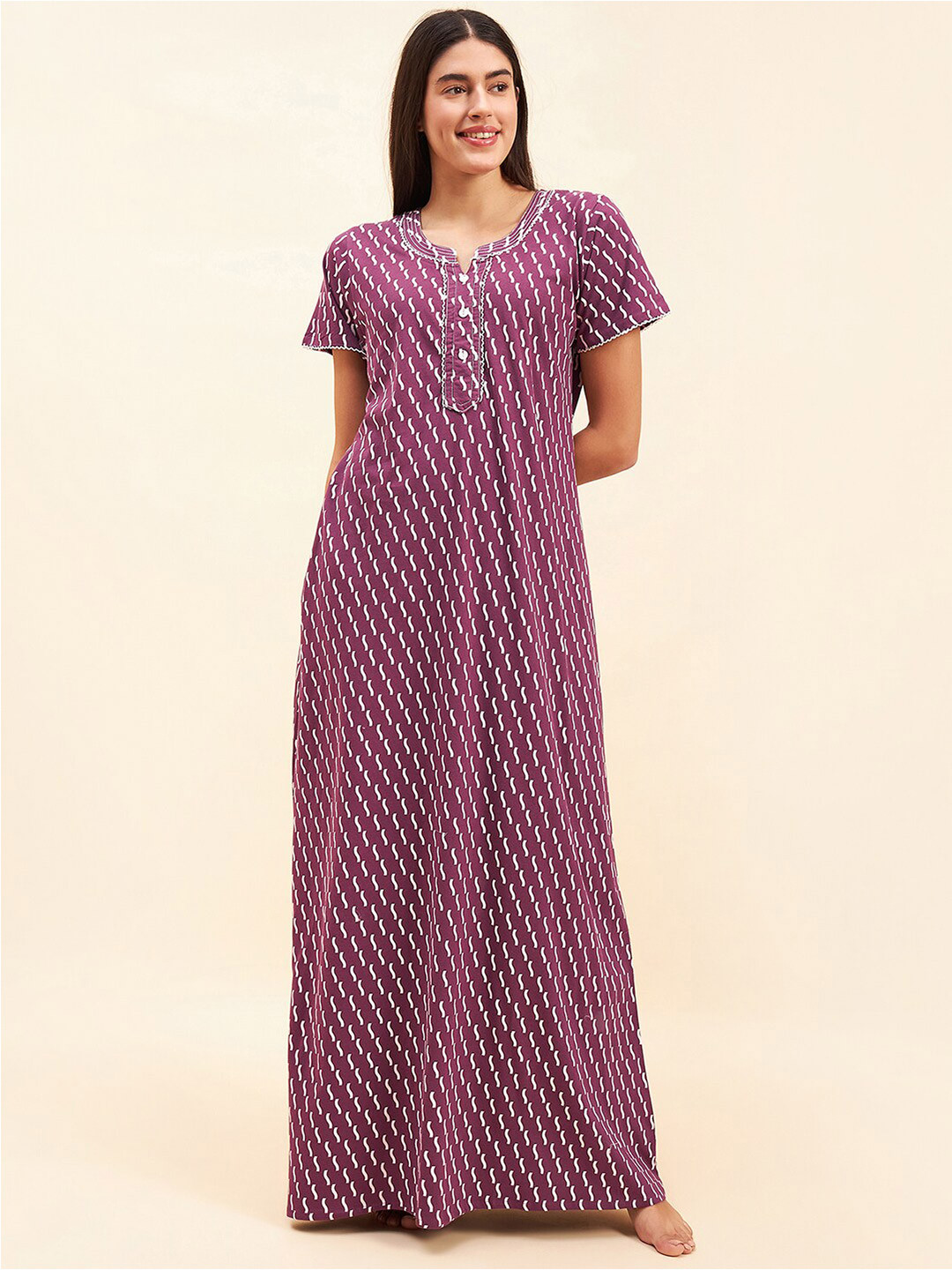 Sweet Dreams Abstract Printed Pure Cotton Maxi Nightdress