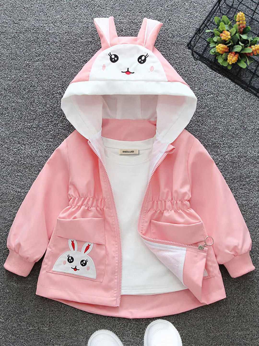 INCLUD Girls Bunny Hooded Lightweight Bomber Jacket
