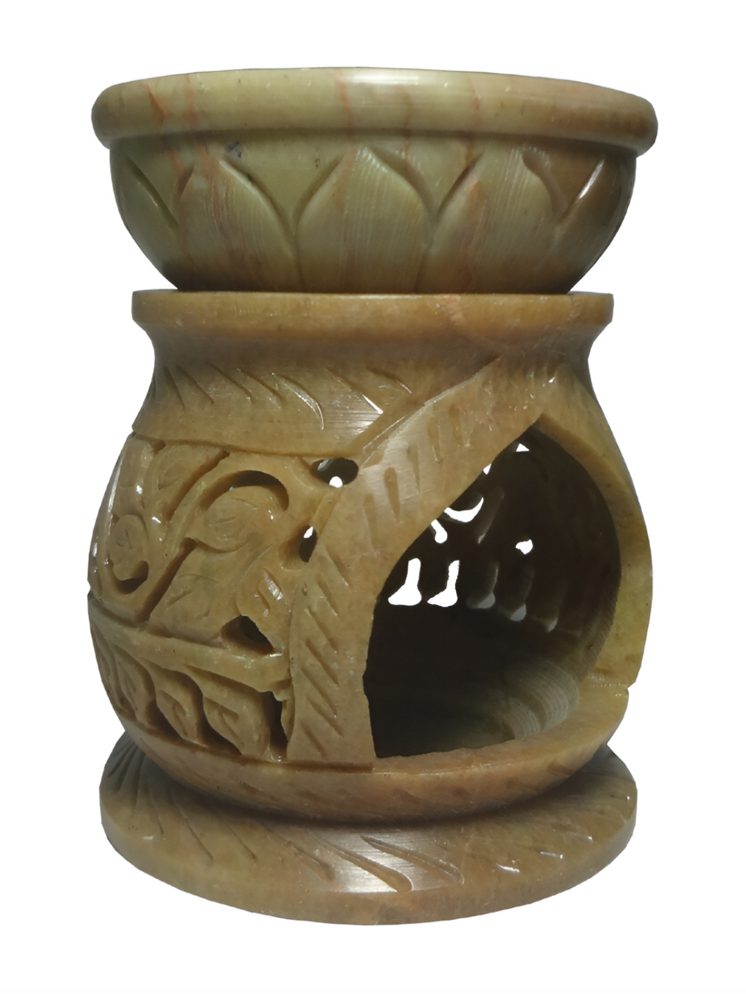 Avinash Handicrafts Olive Green Carved Soap Stone Aroma Oil Diffuser