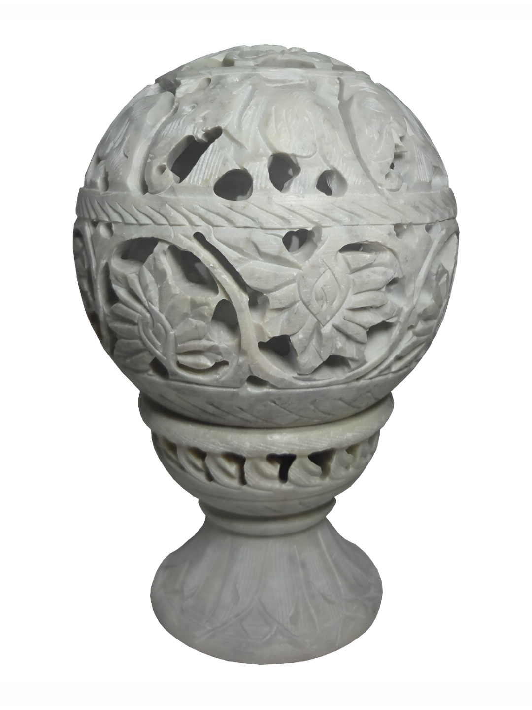 Avinash Handicrafts White Textured Stoneware Ball Shape Candle Holder