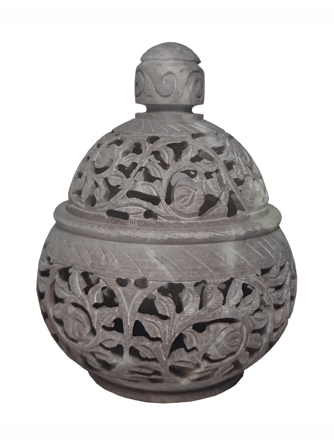 Avinash Handicrafts Grey Textured Stoneware Haandi  Shape Candle Holder