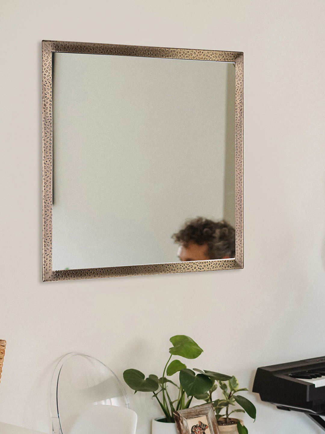 Cocovey Homes Brown Vintage Etched Stainless Steel Wall Mirror