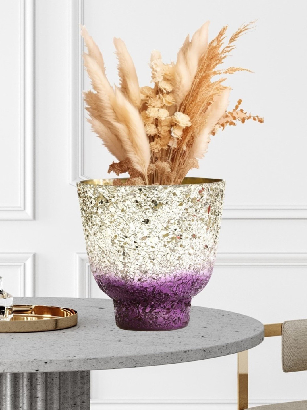 Cocovey Homes Grey & Purple Mosaic Cylindrical Vase