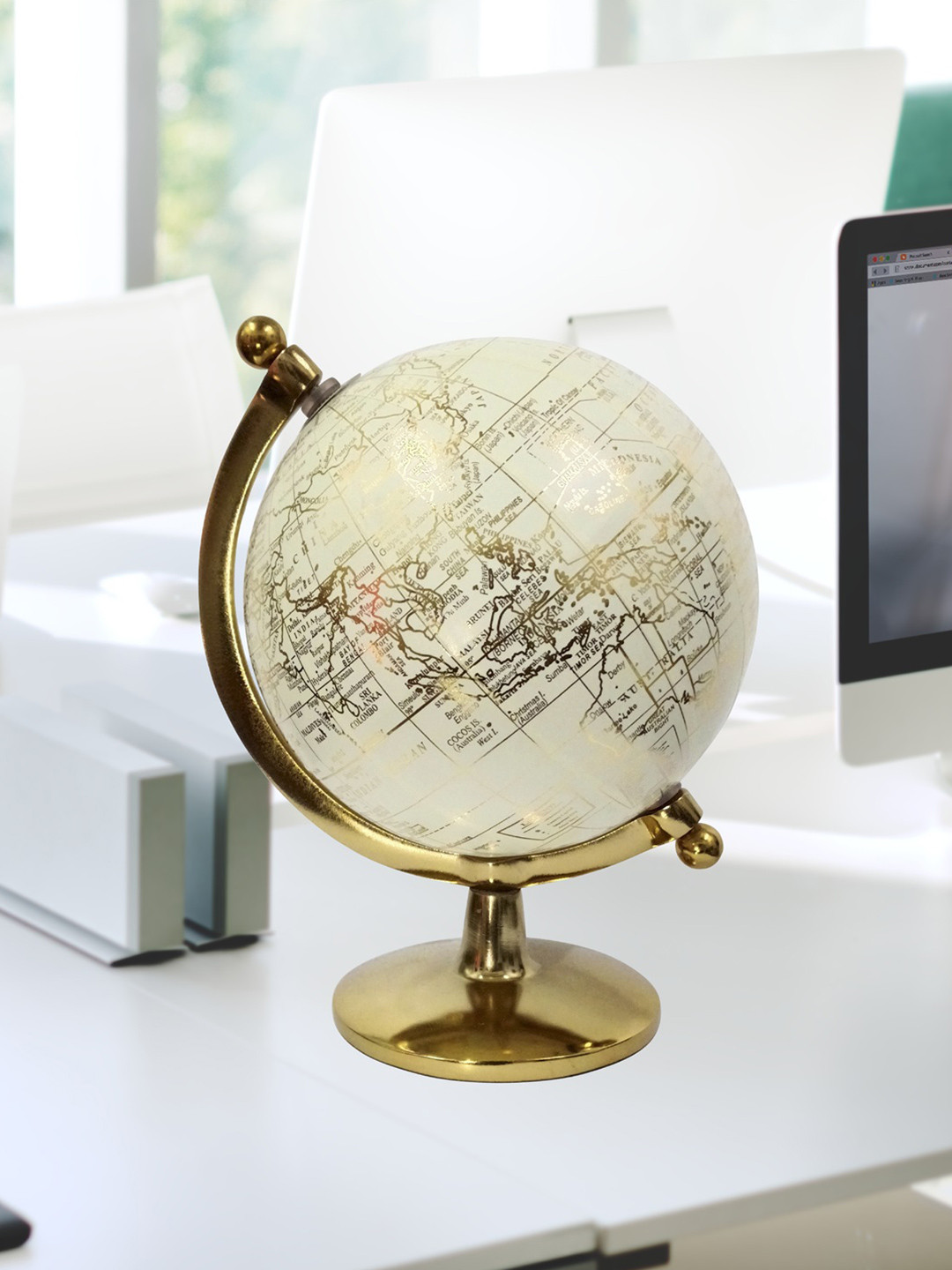 Cocovey Homes World Glob Gold Brass Metallic Living Room Medium Showpiece - 9.4 Inches