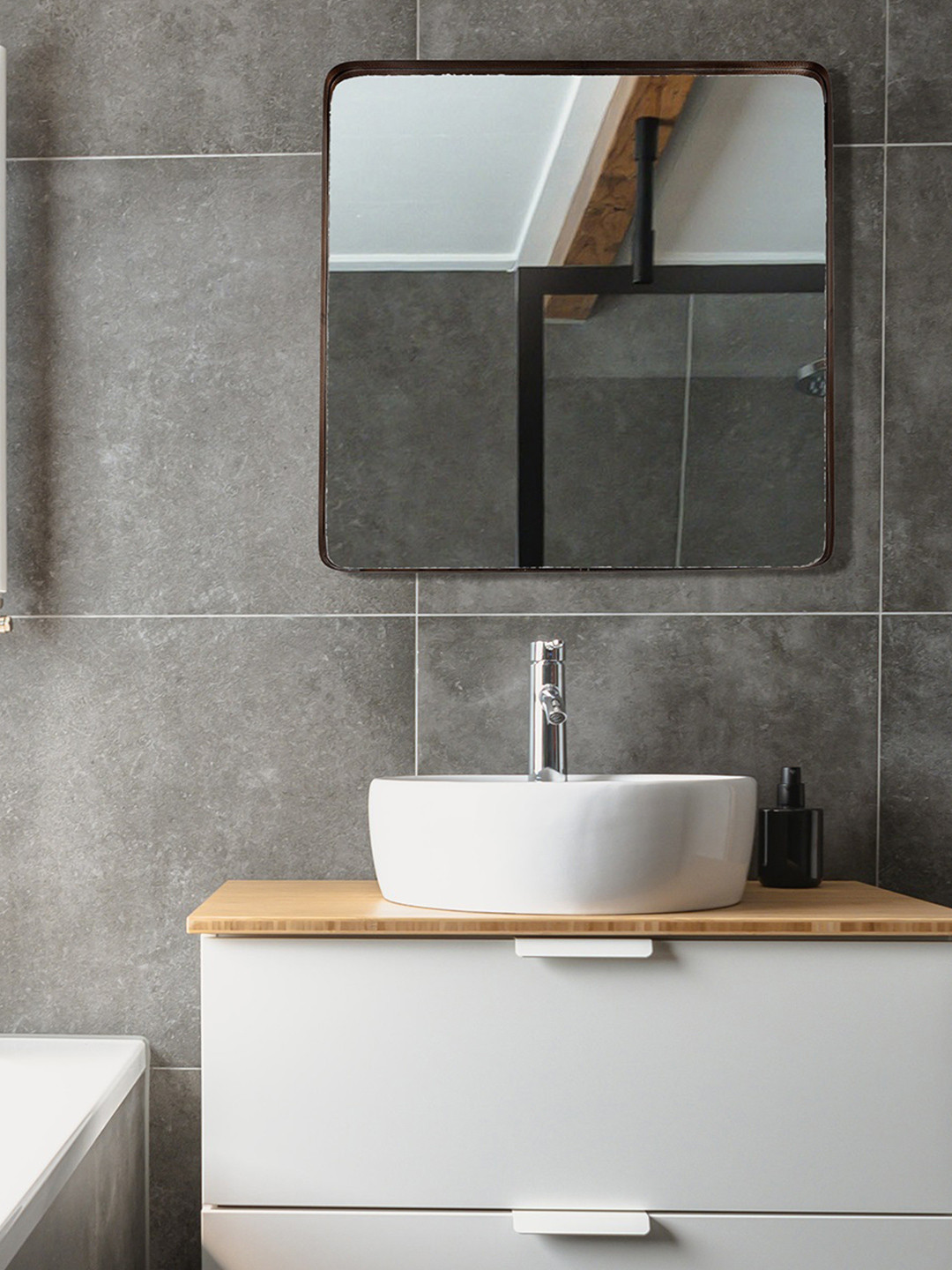 Cocovey Homes Rustic Brown & Grey Stainless Steel Square Wall Mirror