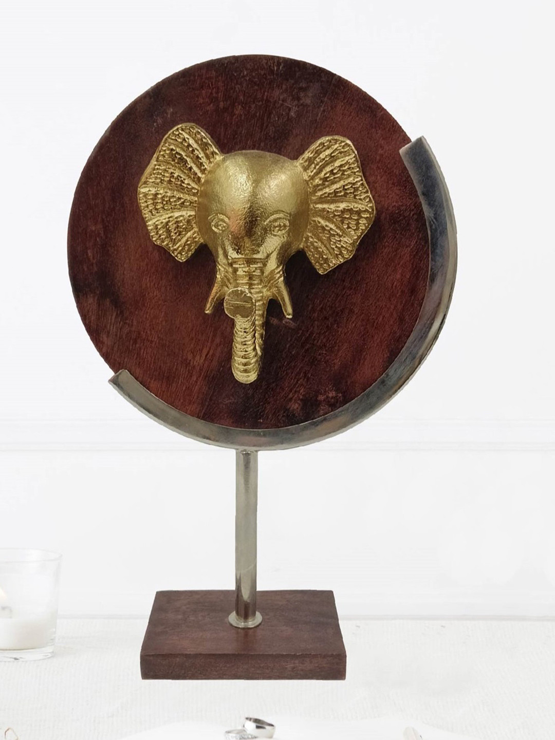 Cocovey Homes Elephant Gold Metal Metallic Living Room Medium Showpiece - 12.6 Inches