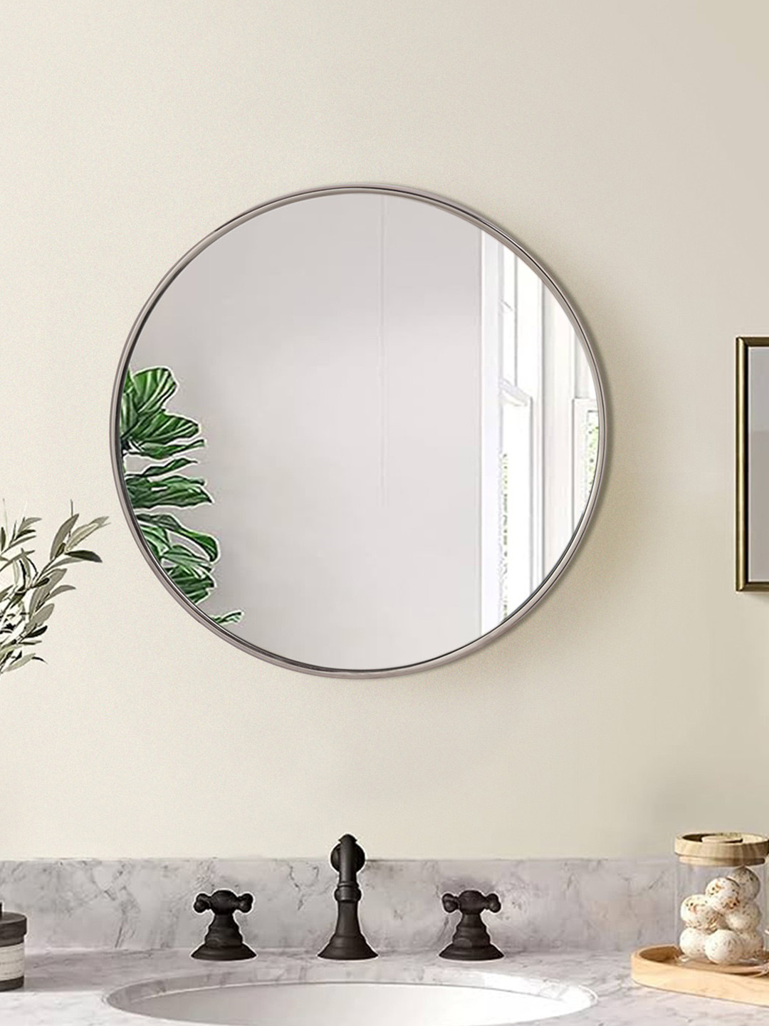 Cocovey Homes Grey Radiant Textured Nickel & Stainless Steel Round Wall Mirror