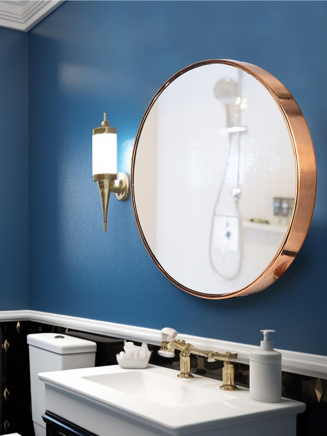 Cocovey Homes Modern Copper Brown Textured Stainless Steel Round Shaped Wall Mirror