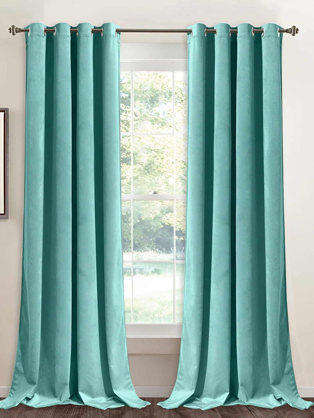 Sparrow world Sea Green Velvet Black Out Window Curtains