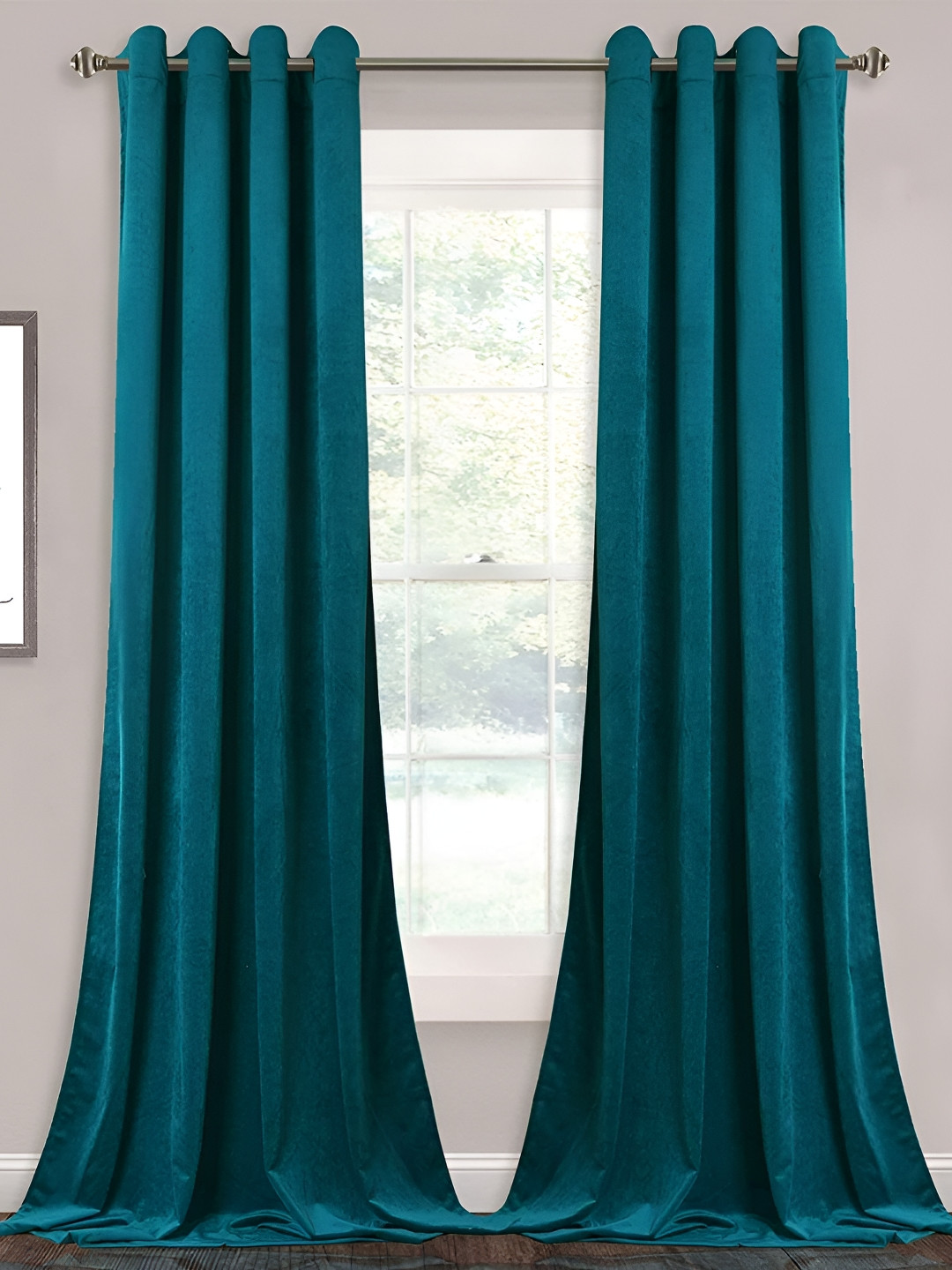 Sparrow world Green Velvet Black Out Window Curtains