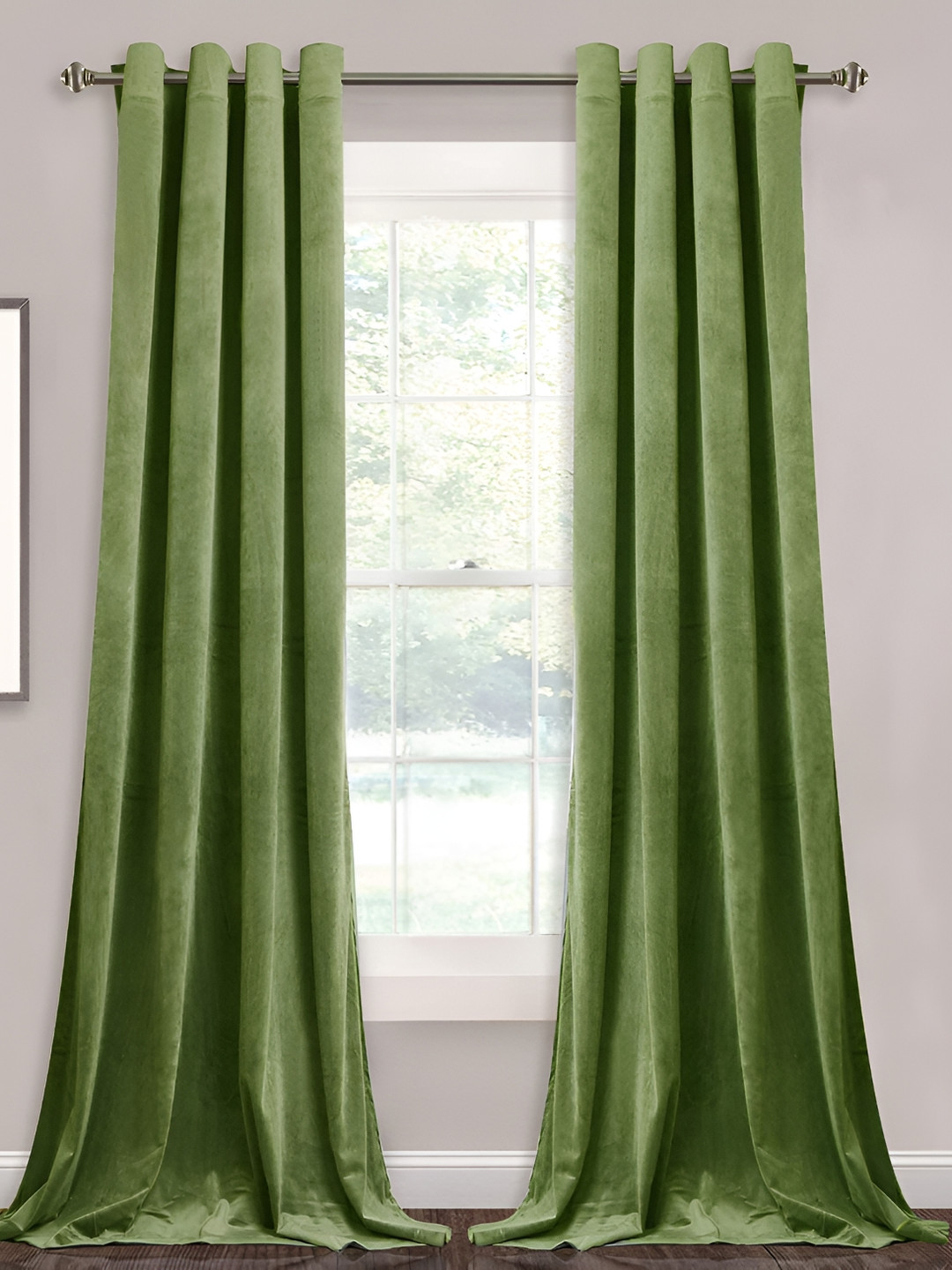 Sparrow world Olive Green 2 Pieces Black Out Window Curtains