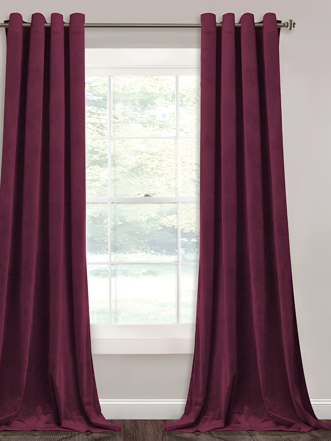 Sparrow world Burgundy 2 Pieces Velvet Black Out Window Curtains
